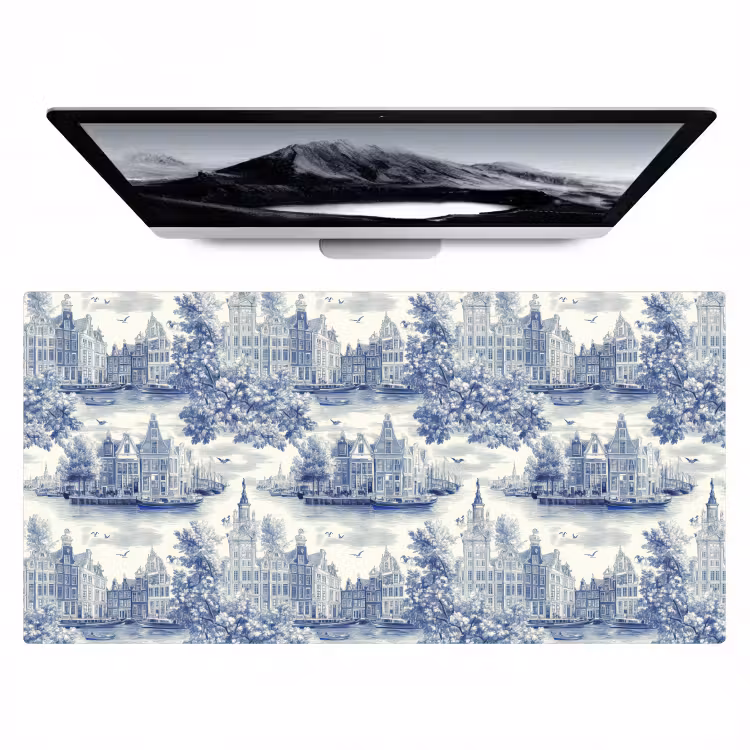 Huizen - Bomen - Water - Vogels - Blauw Muismat XXL klein 681 -zzz3d