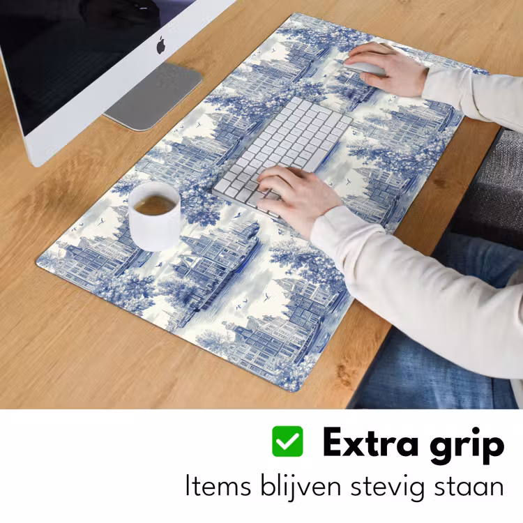 Huizen - Bomen - Water - Vogels - Blauw Muismat XXL klein 681 -sfeer3