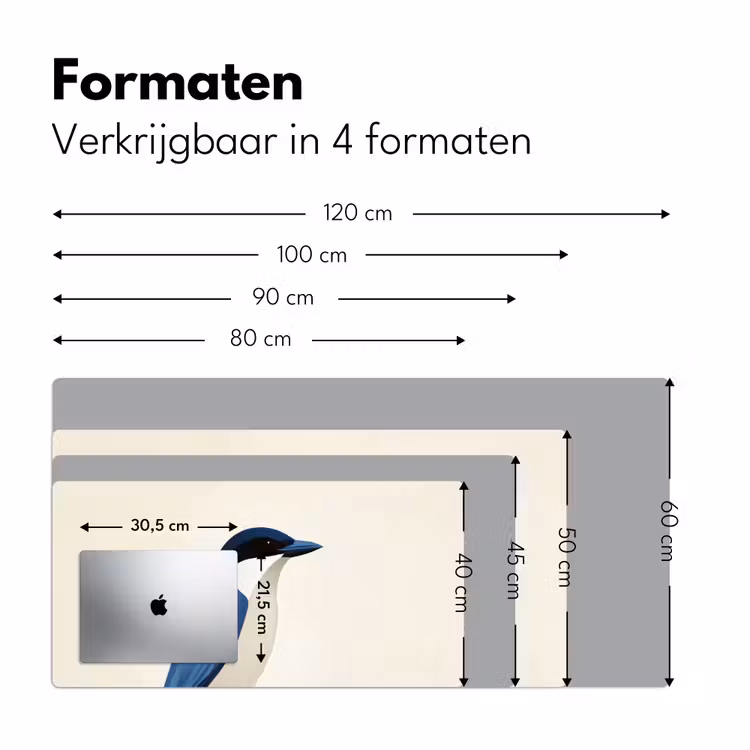 Illustratie - Blauw - Vogel Muismat XXL klein -sfeer5