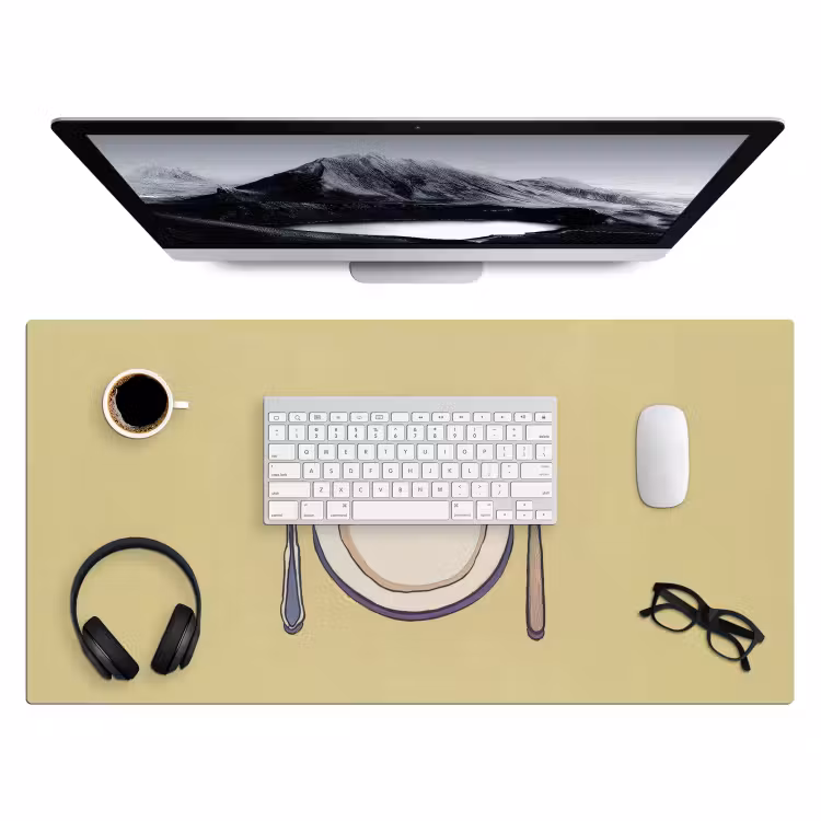 Illustratie - Bord - Bestek - Beige Muismat XXL klein -3d