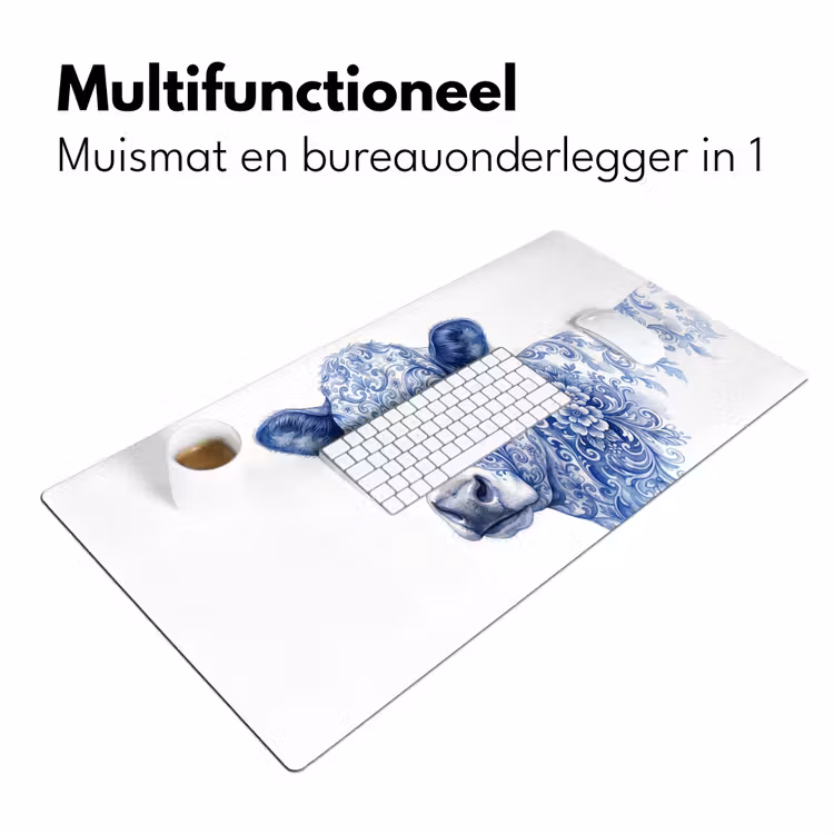 Illustratie - Koe - Blauw Muismat XXL klein -sfeer4