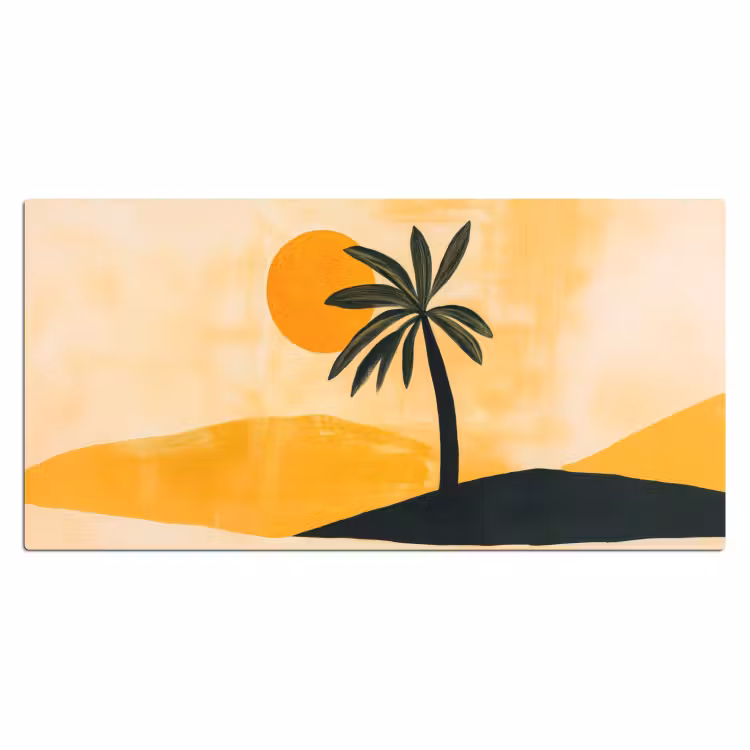 Illustratie - Palmboom - Zon - Heuvels Muismat XXL klein -3d_leeg