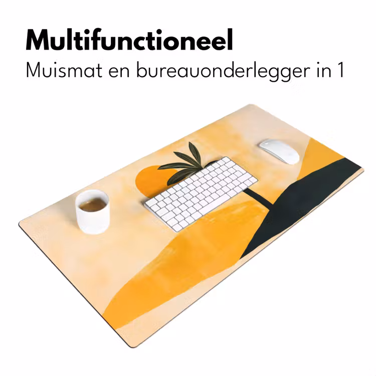 Illustratie - Palmboom - Zon - Heuvels Muismat XXL klein -sfeer4
