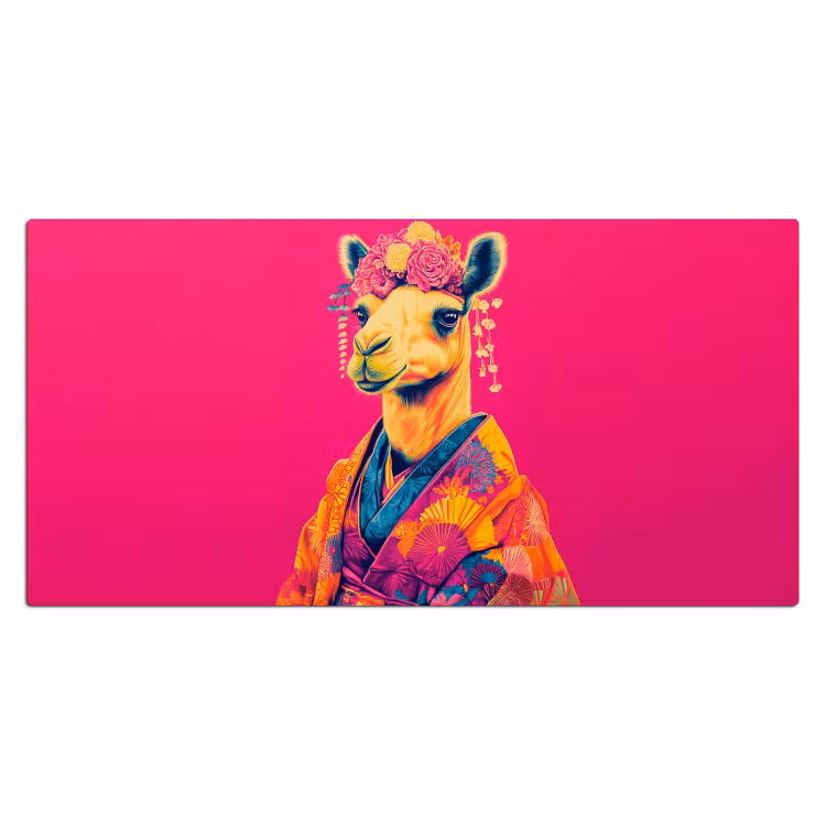 Kameel - Bloemen - Kimono - Waaiers Muismat XXL klein -3d_leeg