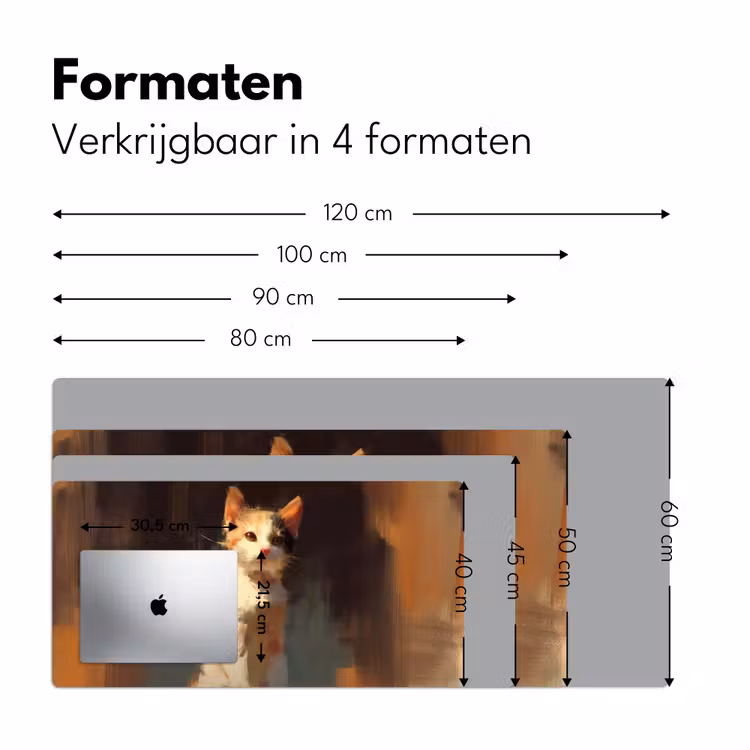 Kat - Geschilderd - Artistiek - Wit Muismat XXL klein -sfeer5