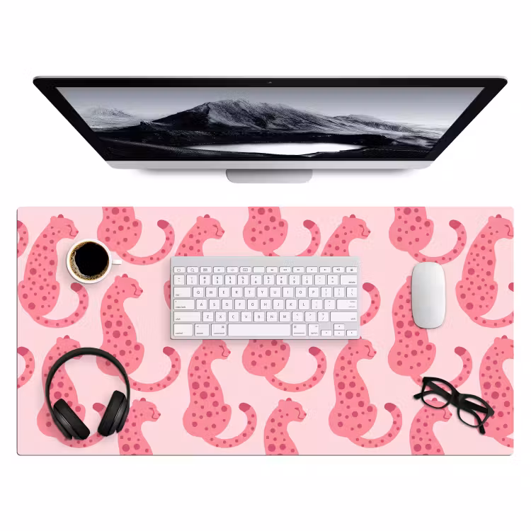 Kat - Gevlekt - Dieren - Patroon - Roze Muismat XXL klein -3d