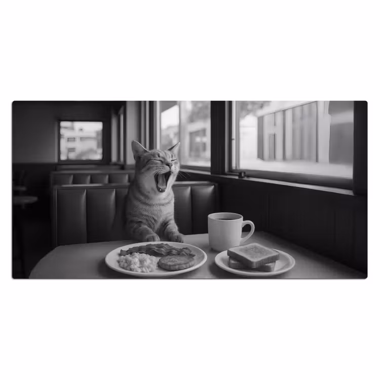 Kat - Koffie - Brood - Zwart Muismat XXL klein -3d_leeg