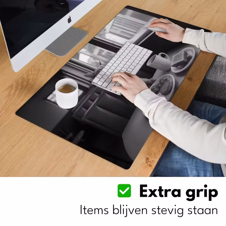 Kat - Koffie - Brood - Zwart Muismat XXL klein -sfeer3