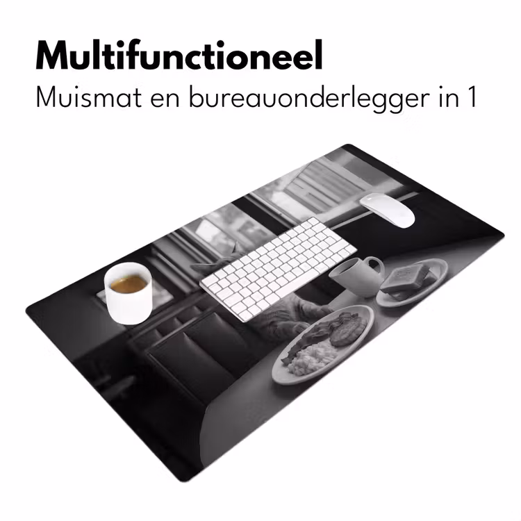 Kat - Koffie - Brood - Zwart Muismat XXL klein -sfeer4