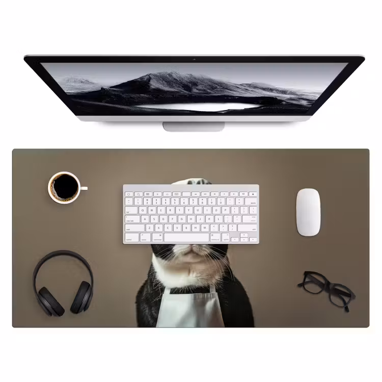 Kat - Kokskleding - Zwart - Wit Muismat XXL klein -3d