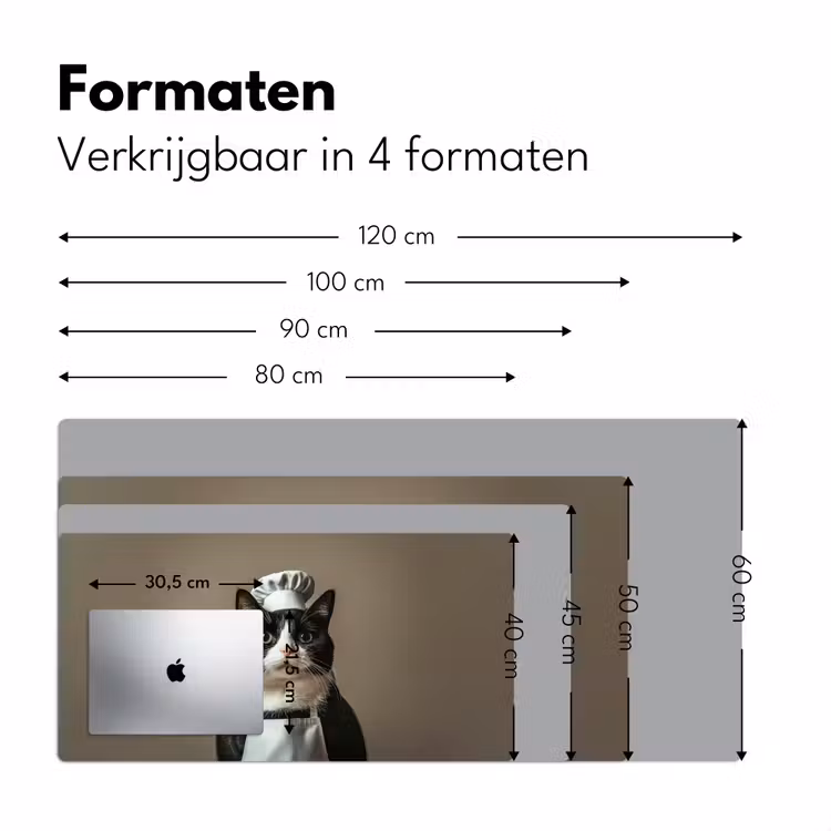 Kat - Kokskleding - Zwart - Wit Muismat XXL klein -sfeer5