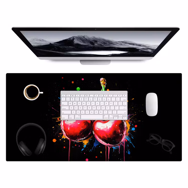 Kersen - Fruit - Graffiti - Verf - Abstract - Modern - Kleurrijk Muismat XXL klein -3d