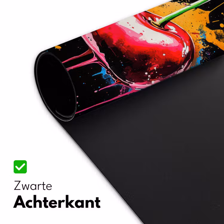 Kersen - Fruit - Graffiti - Verf - Abstract - Modern - Kleurrijk Muismat XXL klein -sfeer2