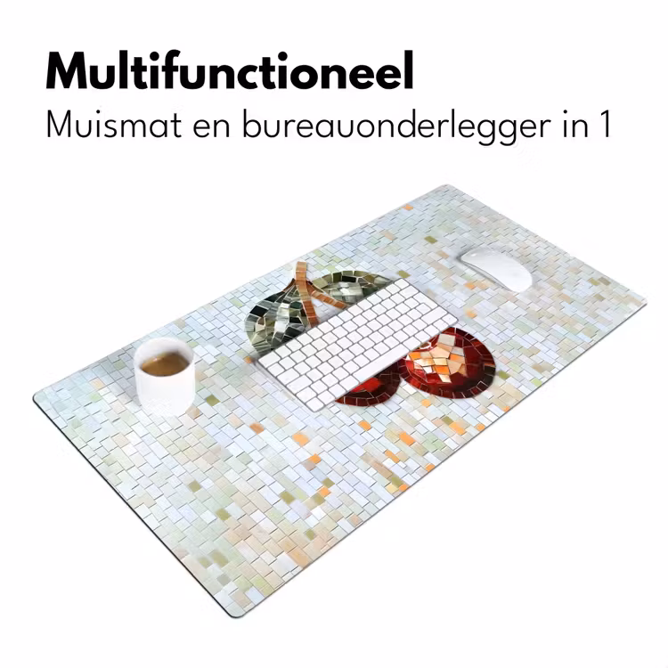 Kersen - Rood - Mozaïek - Blaadjes Muismat XXL klein -sfeer4