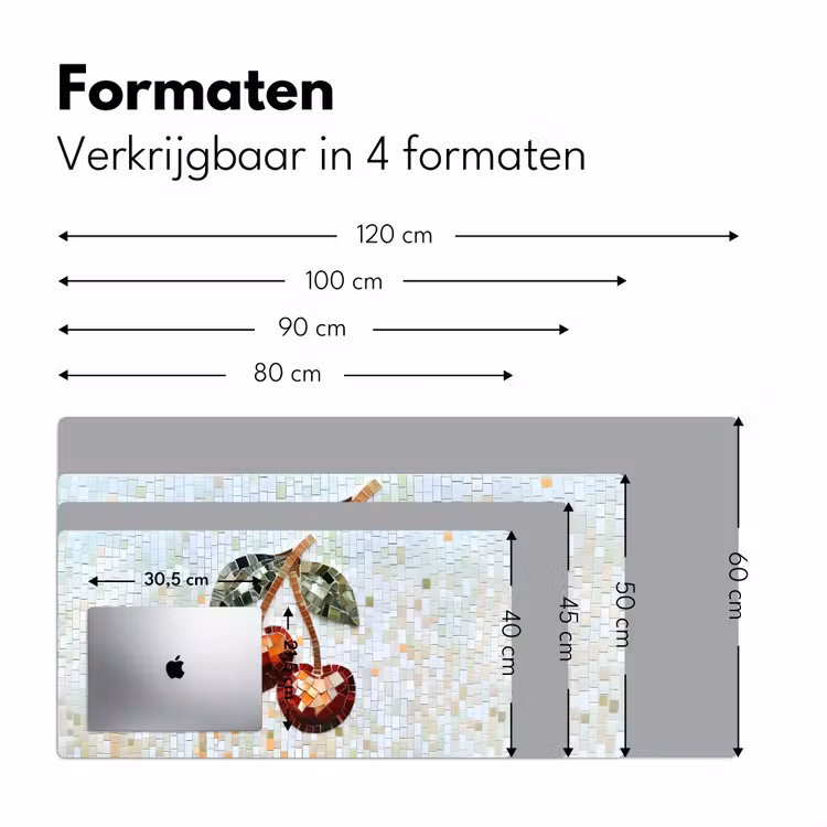 Kersen - Rood - Mozaïek - Blaadjes Muismat XXL klein -sfeer5
