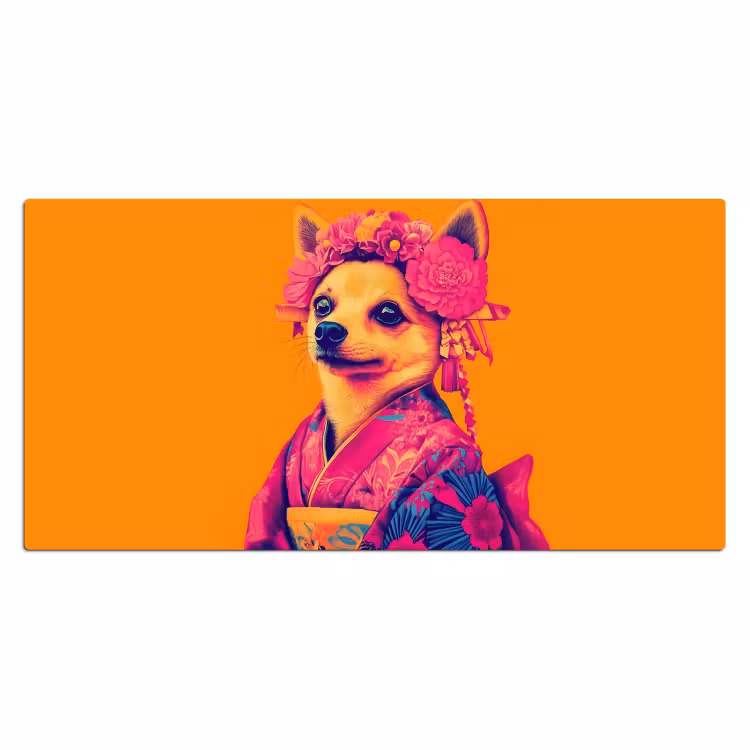 Kimono - Hondje - Bloemenkroon - Oranje Muismat XXL klein -3d_leeg