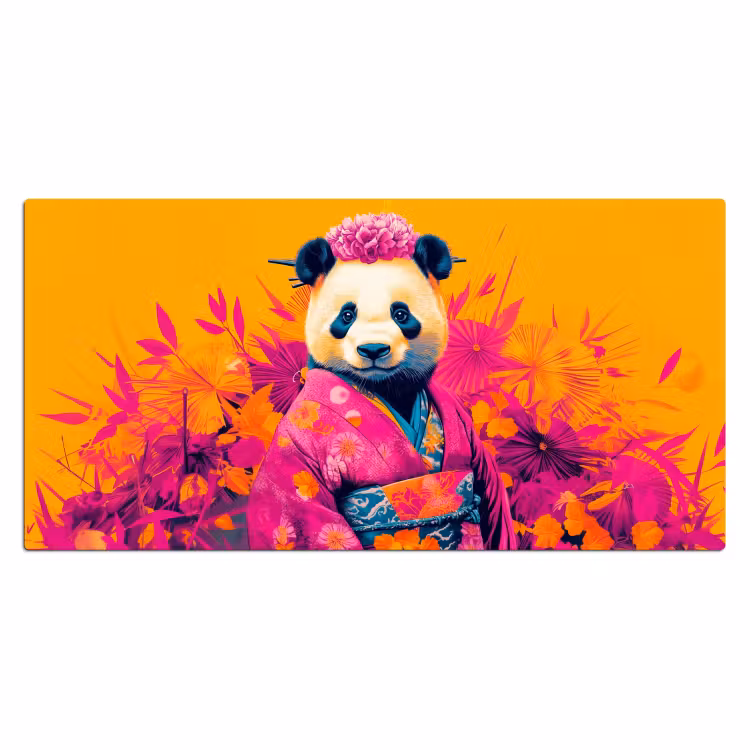 Kimono - Roze - Panda - Bloemenkroon Muismat XXL klein -3d_leeg