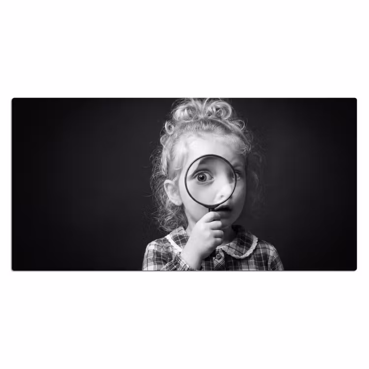 Kind - Vergrootglas - Portret - Zwart-wit Muismat XXL klein -3d_leeg