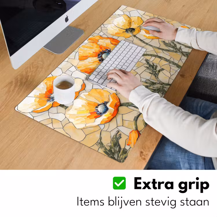 Klaprozen - Oranje - Mozaïek - Bladeren Muismat XXL klein -sfeer3