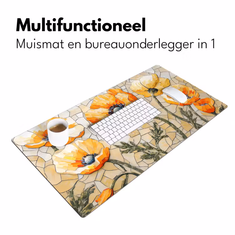 Klaprozen - Oranje - Mozaïek - Bladeren Muismat XXL klein -sfeer4