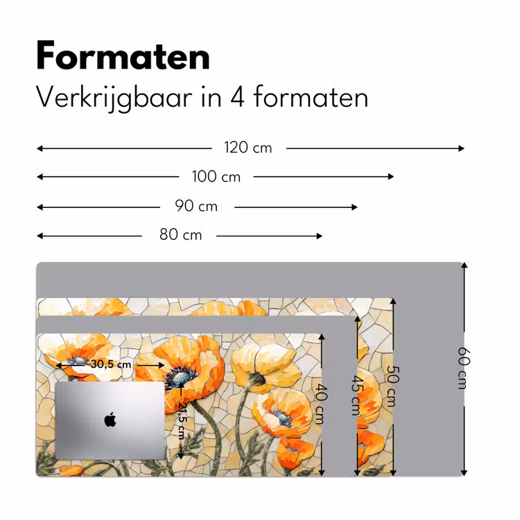 Klaprozen - Oranje - Mozaïek - Bladeren Muismat XXL klein -sfeer5