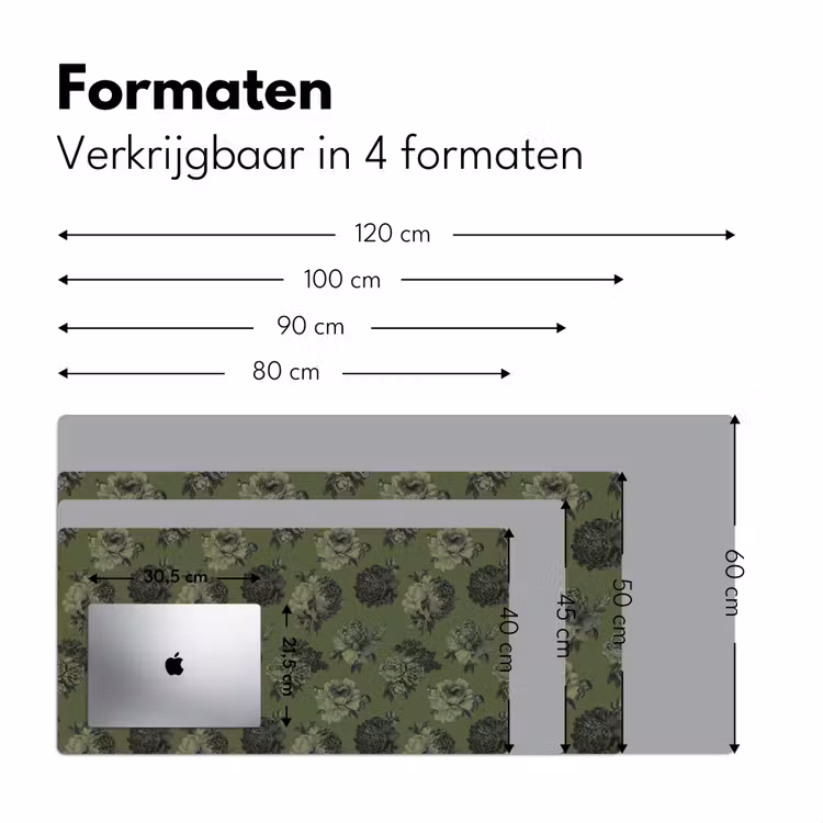 Klassiek - botanisch - olijfgroen - bloemen Muismat XXL klein 681 -sfeer5