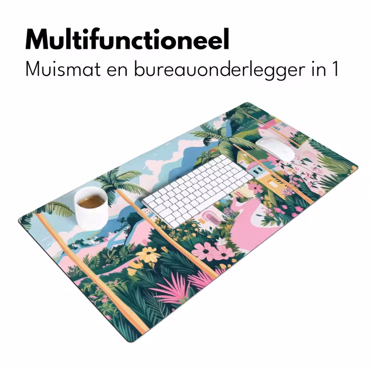 Kleurrijk - Huizen - Heuvels - Roze Muismat XXL klein -sfeer4