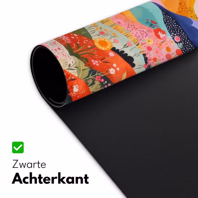 Kleurrijke bloemen - Bergen - Fantasielandschap Muismat XXL klein -sfeer2