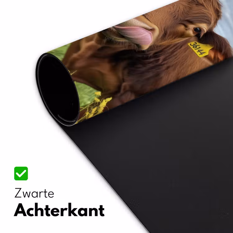 Koe - Weide - Bloemen Muismat XXL klein -sfeer2