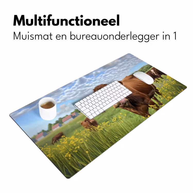 Koe - Weide - Bloemen Muismat XXL klein -sfeer4