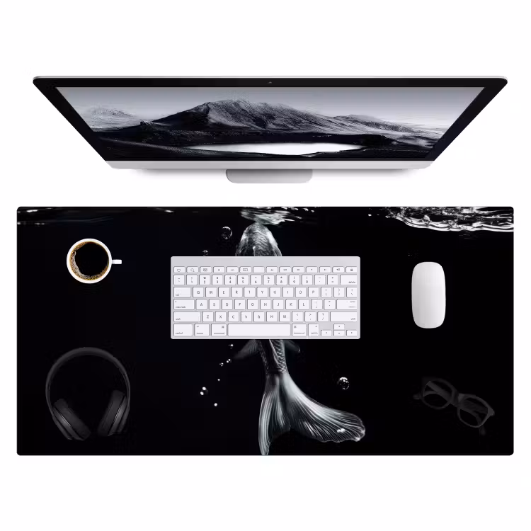Koi - Vissen - Water - Zwart Muismat XXL klein -3d