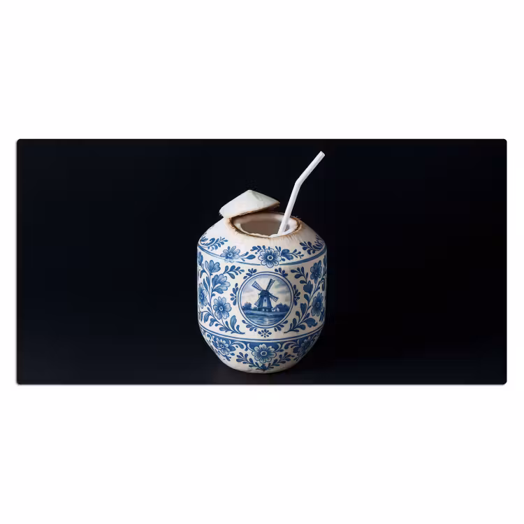 Kokosnoot - Eten - Delfts blauw - Drinken Muismat XXL klein -3d_leeg