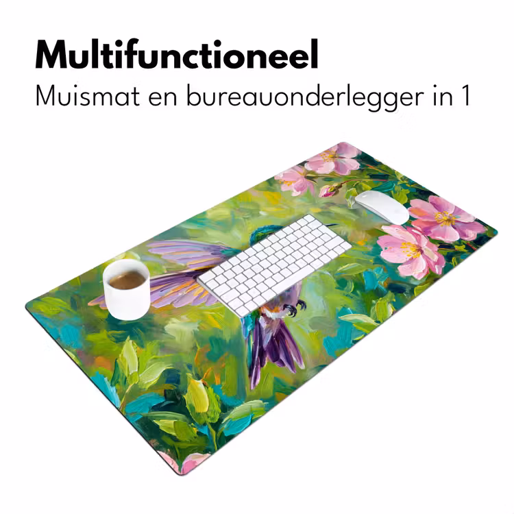 Kolibrie - Bloemen - Natuur - Kleurrijk Muismat XXL klein -sfeer4