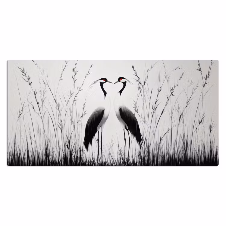 Kraanvogels - Gras - Hartvorm - Zwart Muismat XXL klein -3d_leeg