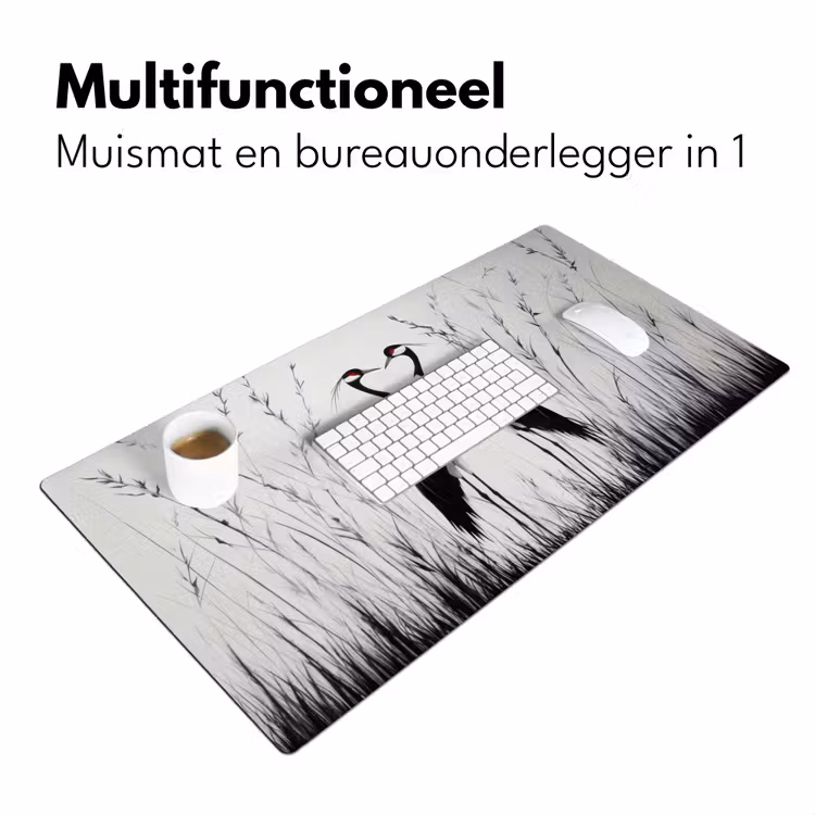 Kraanvogels - Gras - Hartvorm - Zwart Muismat XXL klein -sfeer4