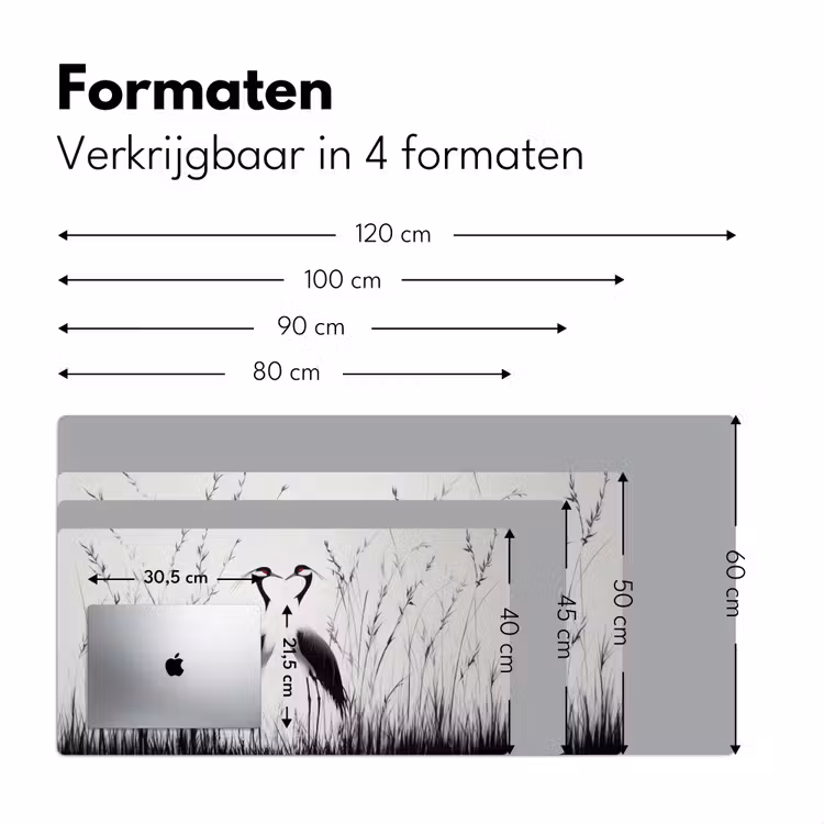 Kraanvogels - Gras - Hartvorm - Zwart Muismat XXL klein -sfeer5