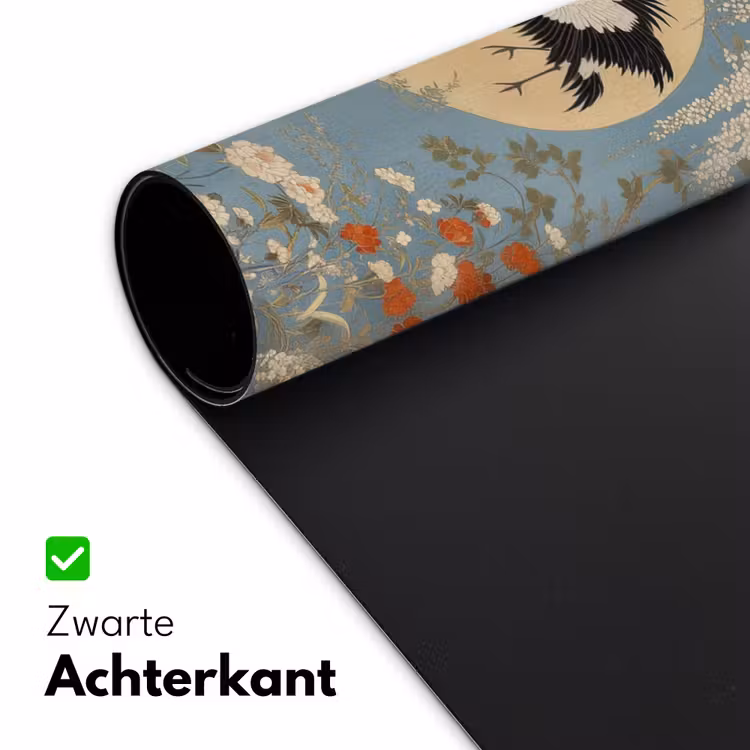 Kraanvogels - Maan - Bloemen - Blauw Muismat XXL klein -sfeer2