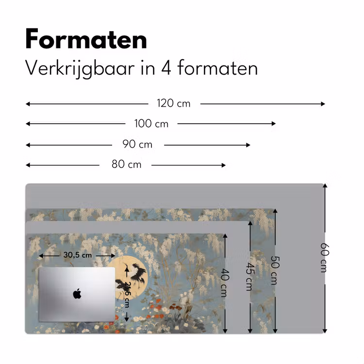 Kraanvogels - Maan - Bloemen - Blauw Muismat XXL klein -sfeer5