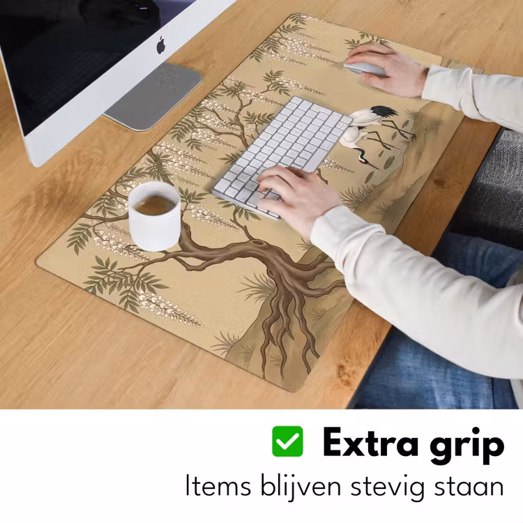 Kraanvogels - Water - Beige Muismat XXL klein -sfeer3