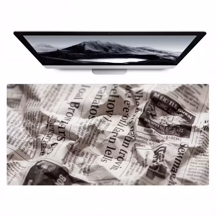 Krant - Gekreukeld - Textuur - Vintage - Zwart-wit Muismat XXL klein -zzz3d