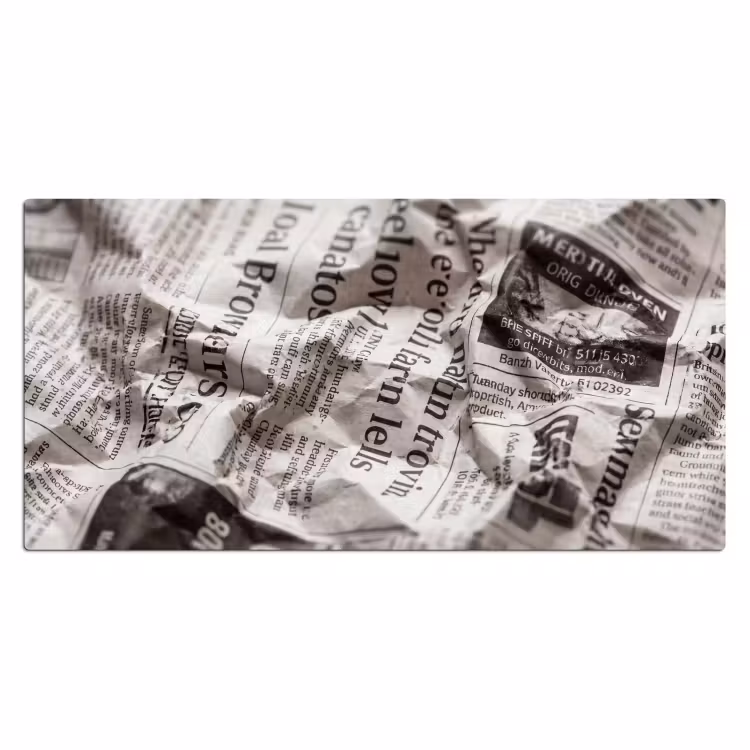 Krant - Gekreukeld - Textuur - Vintage - Zwart-wit Muismat XXL klein -3d_leeg