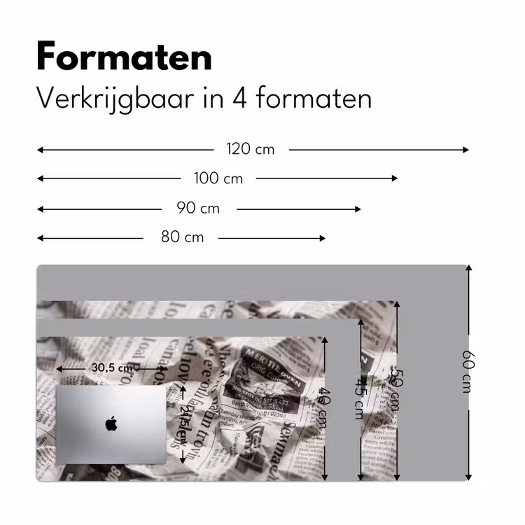 Krant - Gekreukeld - Textuur - Vintage - Zwart-wit Muismat XXL klein -sfeer5