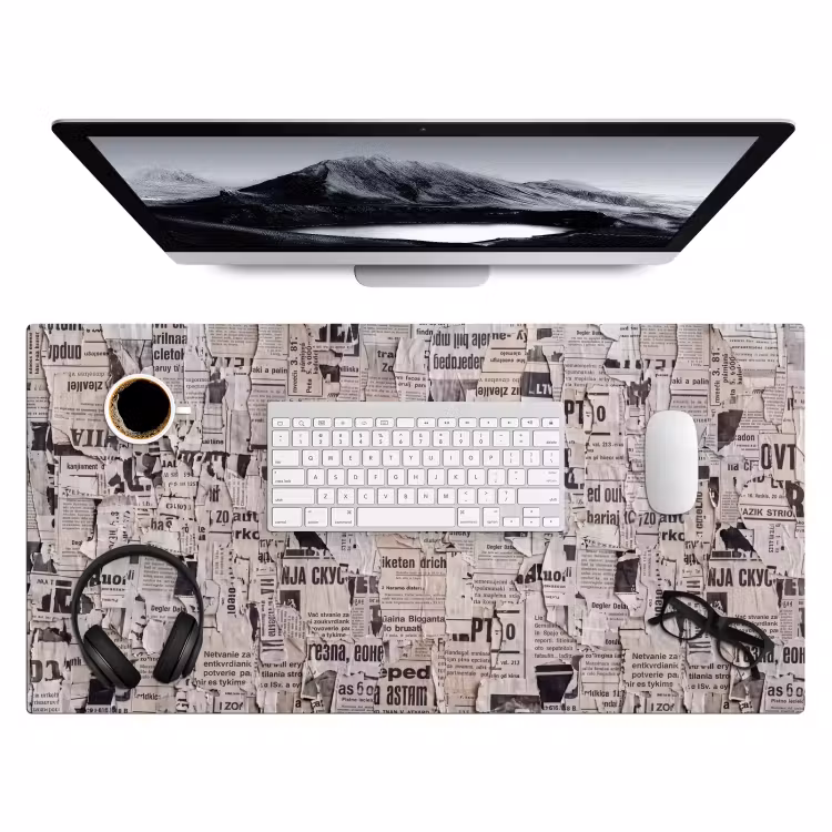 Krant - Gescheurd - Textuur - Abstract - Zwart-wit Muismat XXL klein -3d