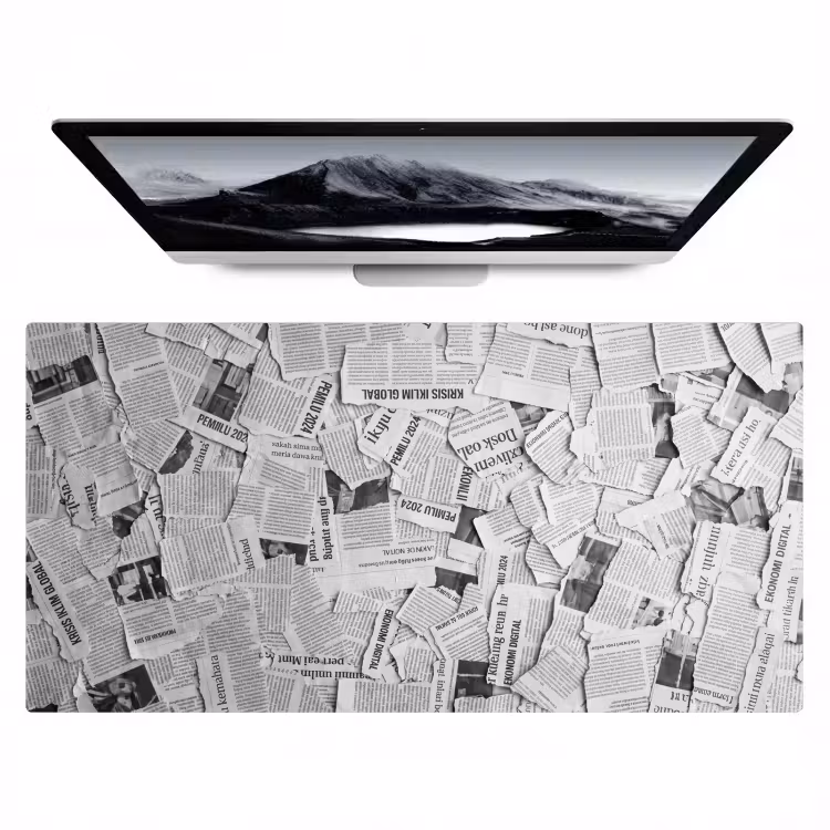 Krant - Versnipperd - Textuur - Zwart-wit - Abstract Muismat XXL klein -zzz3d
