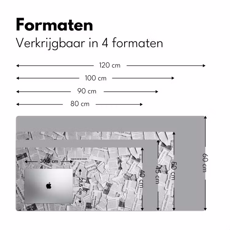 Krant - Versnipperd - Textuur - Zwart-wit - Abstract Muismat XXL klein -sfeer5