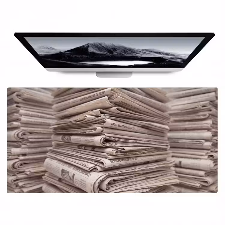 Kranten - Stapel - Nieuws - Vintage - Beige Muismat XXL klein -zzz3d