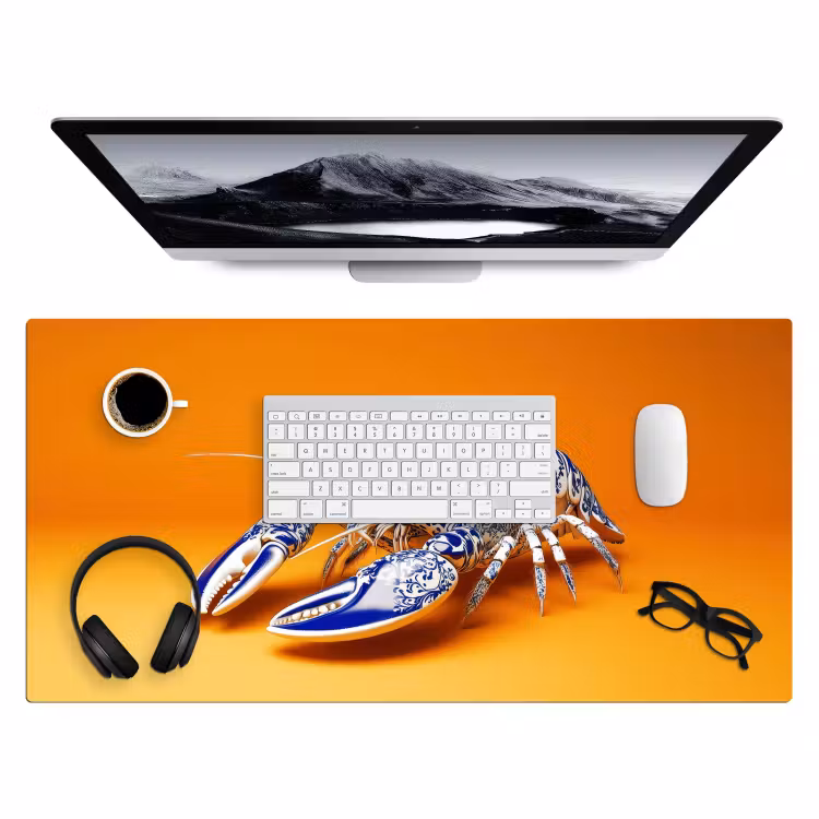 Kreeft - Delftsblauw - Schild - Stoer - Oranje Muismat XXL klein -3d