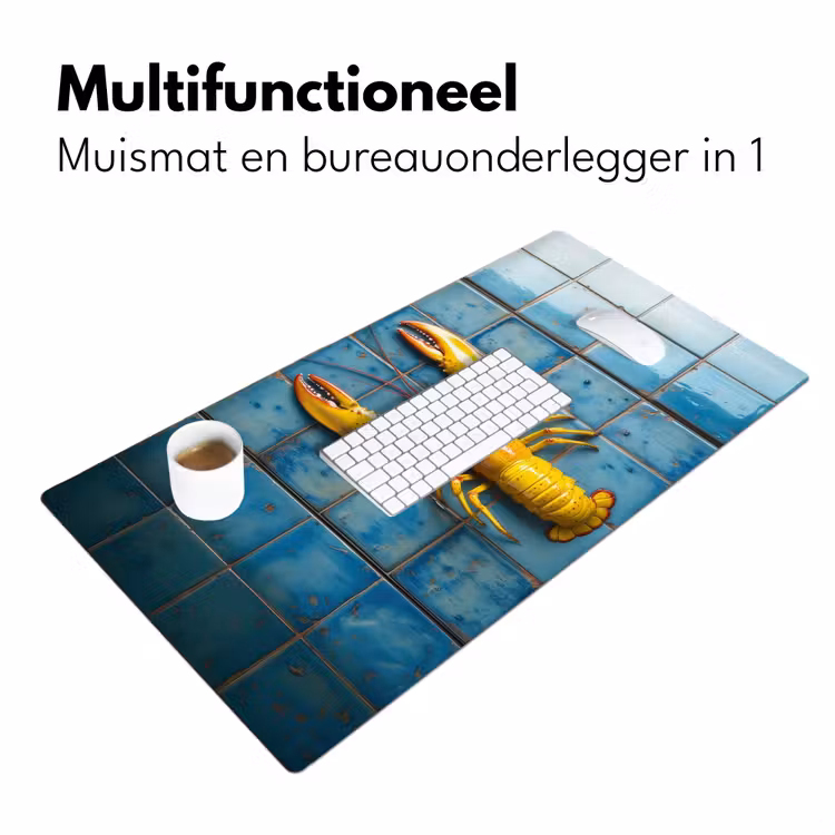 Kreeft - Geel - Blauw - Tegels Muismat XXL klein -sfeer4