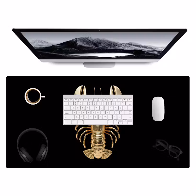Kreeft - Goud - Textuur - Zwart Muismat XXL klein -3d