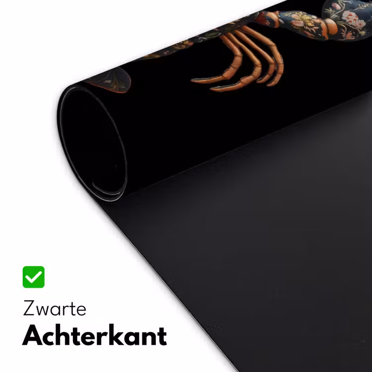 Kreeft - Zwart - Bloemenpatroon - Artistiek Muismat XXL klein -sfeer2
